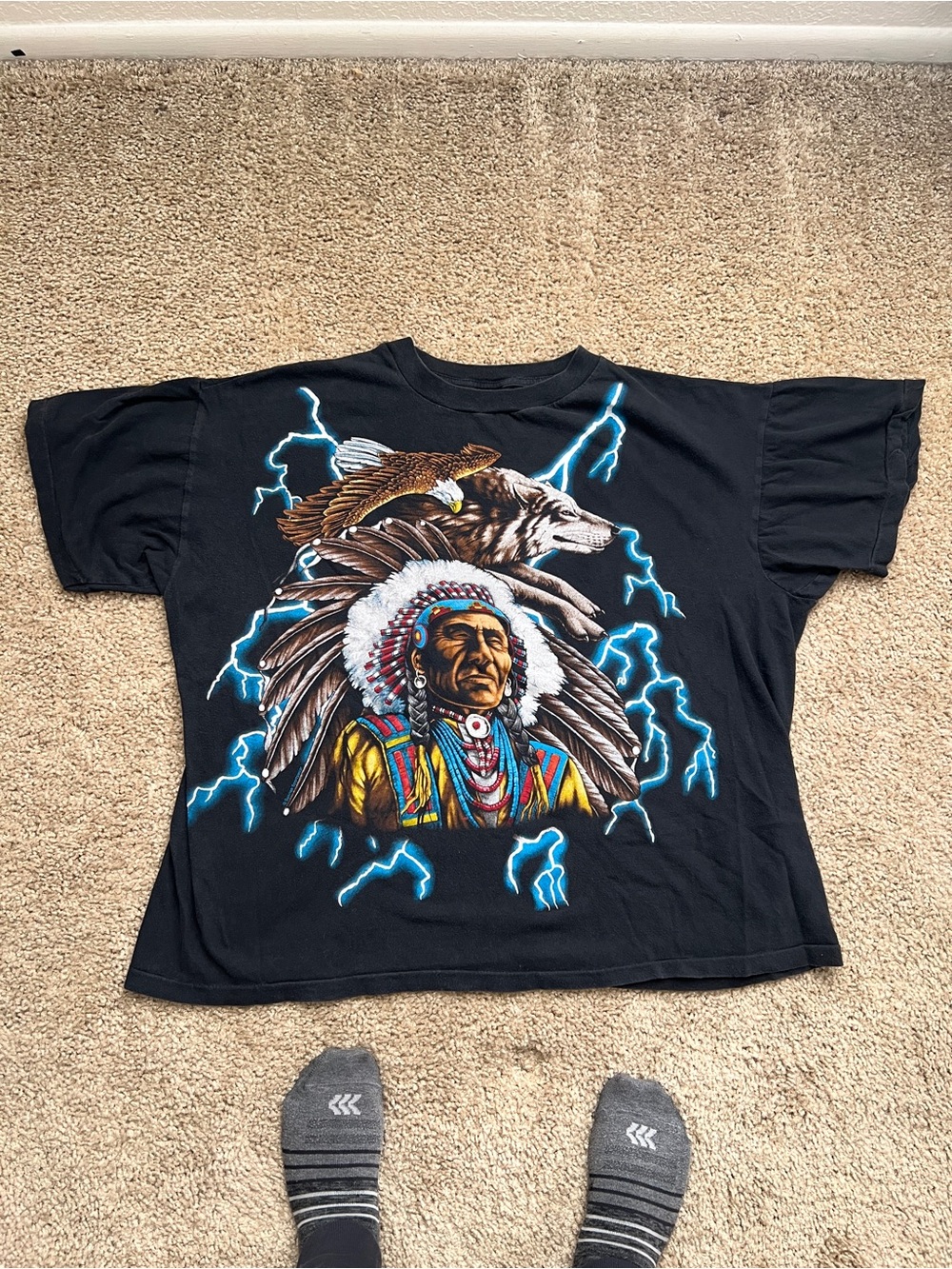 Vintage 90s Native Chief and Eagle Design with Lightning Bolts